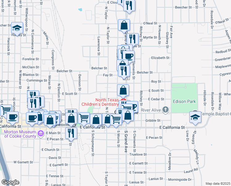 map of restaurants, bars, coffee shops, grocery stores, and more near 1013 East Scott Street in Gainesville