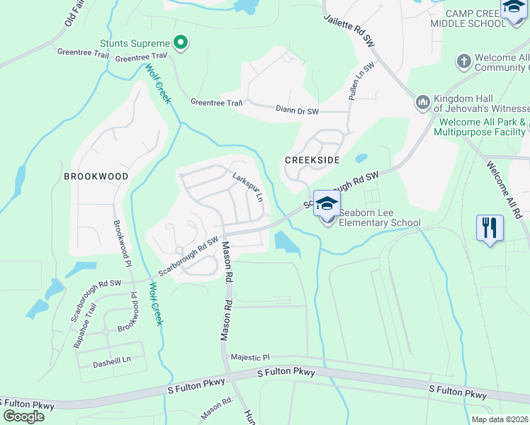 map of restaurants, bars, coffee shops, grocery stores, and more near 4927 Larkspur Ln in College Park