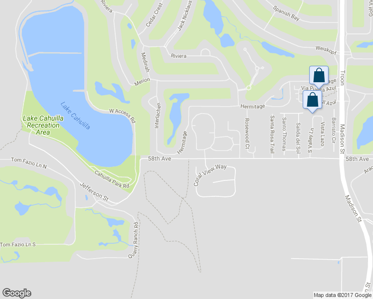 map of restaurants, bars, coffee shops, grocery stores, and more near 80202 58th Avenue in La Quinta