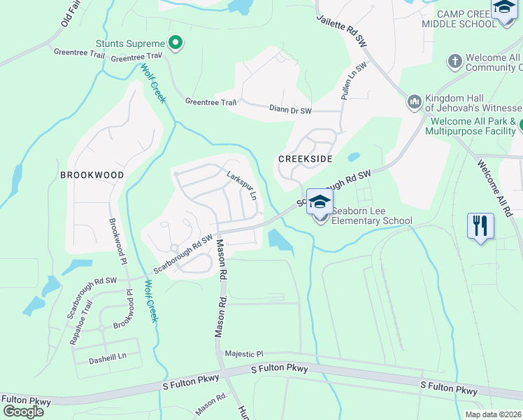 map of restaurants, bars, coffee shops, grocery stores, and more near 4927 Larkspur Lane in College Park