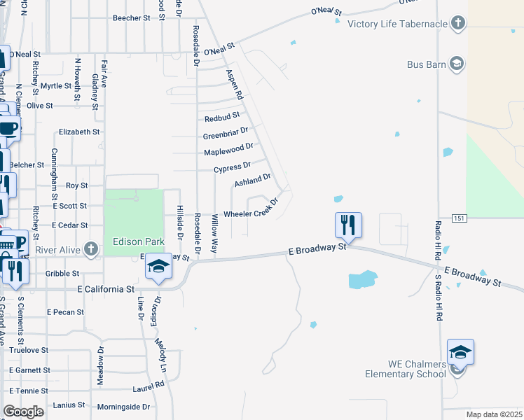 map of restaurants, bars, coffee shops, grocery stores, and more near 2023 Wheeler Creek Drive in Gainesville