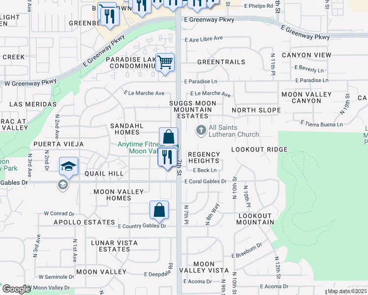 map of restaurants, bars, coffee shops, grocery stores, and more near 15628 North 8th Street in Phoenix
