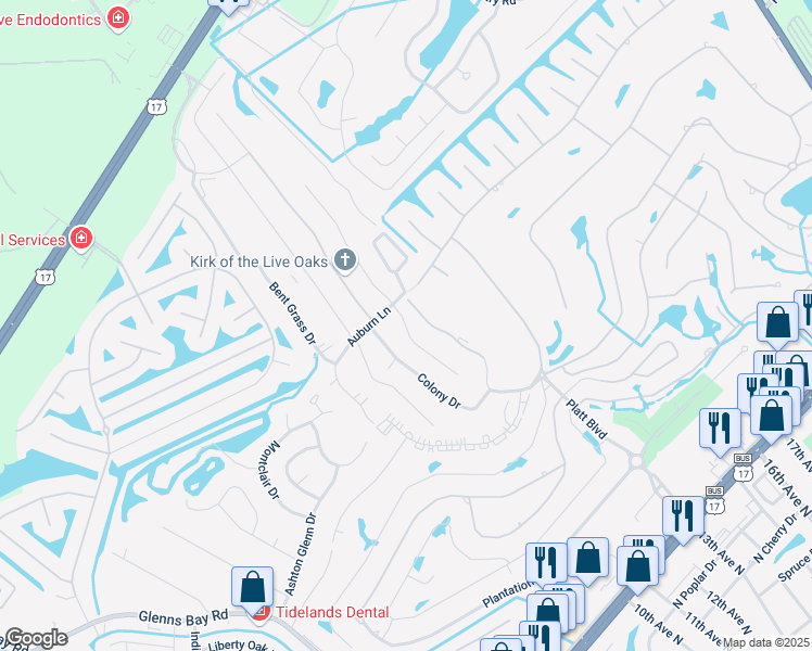 map of restaurants, bars, coffee shops, grocery stores, and more near 1871 Fairway Ridge Drive in Myrtle Beach