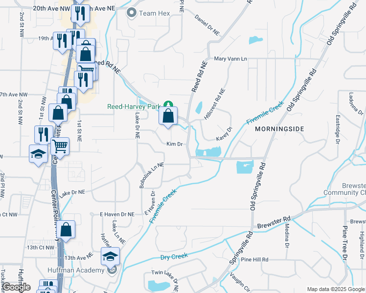 map of restaurants, bars, coffee shops, grocery stores, and more near 400 Kim Drive in Center Point