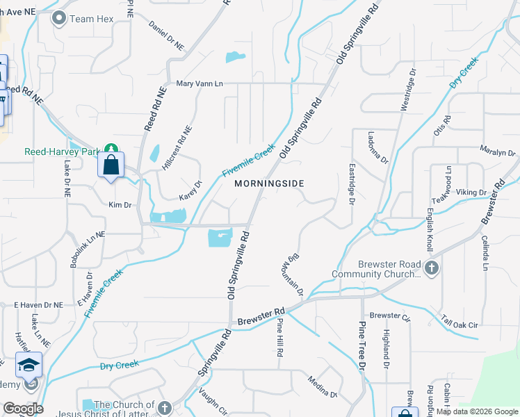 map of restaurants, bars, coffee shops, grocery stores, and more near 1712 Old Springville Road in Center Point