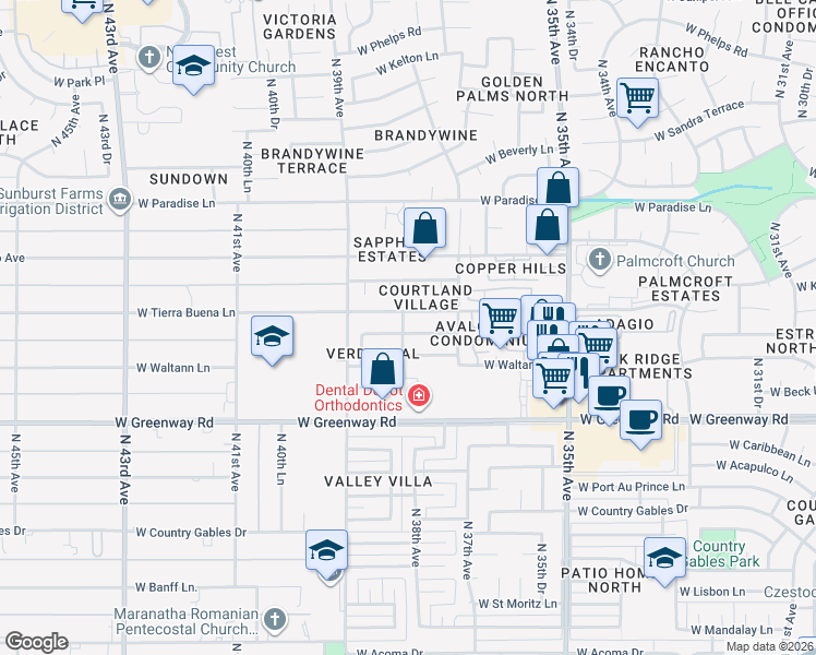 map of restaurants, bars, coffee shops, grocery stores, and more near 3753 West Tierra Buena Lane in Phoenix