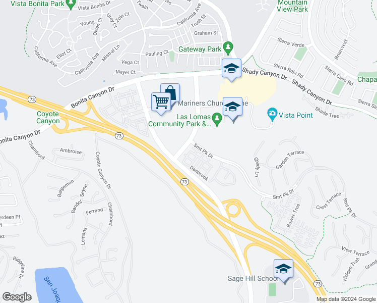 map of restaurants, bars, coffee shops, grocery stores, and more near 100 Coral Rose in Irvine