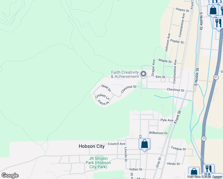 map of restaurants, bars, coffee shops, grocery stores, and more near 816 Quail Drive in Anniston
