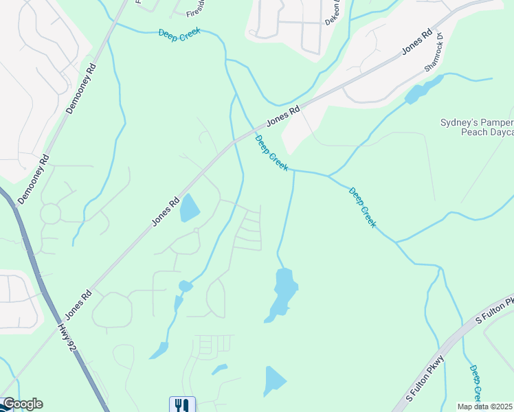 map of restaurants, bars, coffee shops, grocery stores, and more near 6791 Derby Avenue in Fairburn