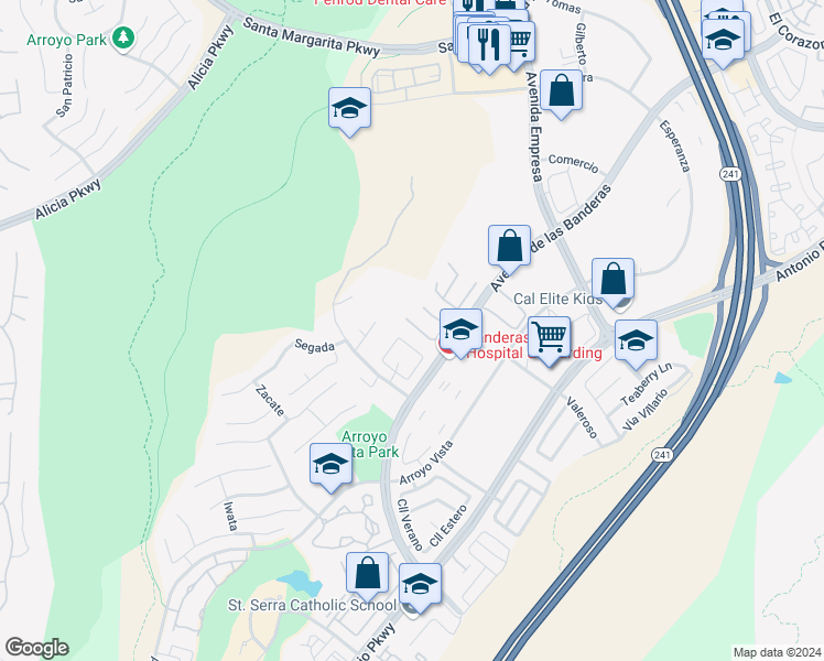 map of restaurants, bars, coffee shops, grocery stores, and more near 8 Santa Arletta in Rancho Santa Margarita