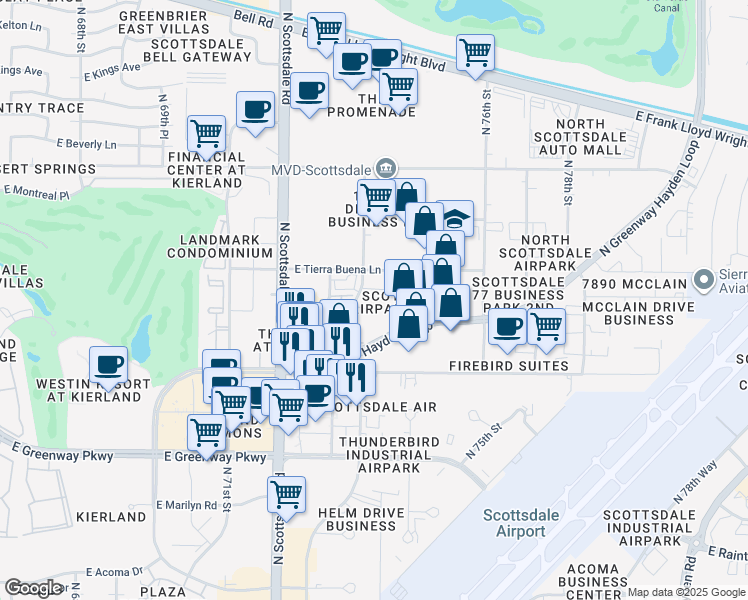map of restaurants, bars, coffee shops, grocery stores, and more near 15446 North Greenway Hayden Loop in Scottsdale