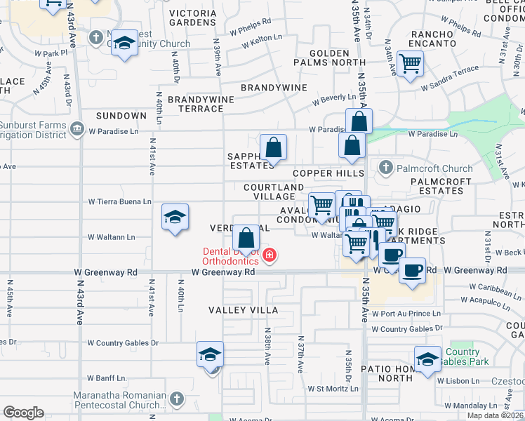 map of restaurants, bars, coffee shops, grocery stores, and more near 3753 West Tierra Buena Lane in Phoenix