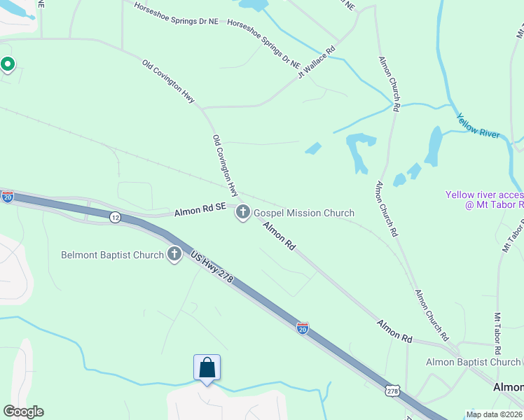 map of restaurants, bars, coffee shops, grocery stores, and more near 738 Almon Road in Covington