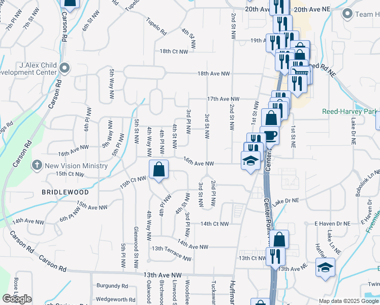 map of restaurants, bars, coffee shops, grocery stores, and more near 320 16th Avenue Northwest in Birmingham