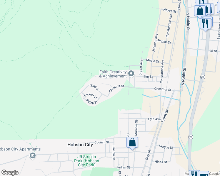 map of restaurants, bars, coffee shops, grocery stores, and more near 623 Chestnut Street in Anniston