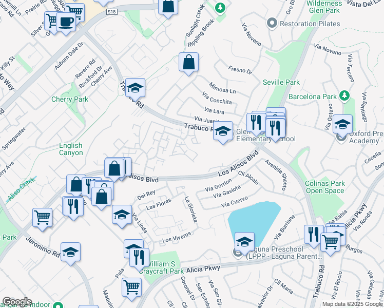 map of restaurants, bars, coffee shops, grocery stores, and more near in Mission Viejo