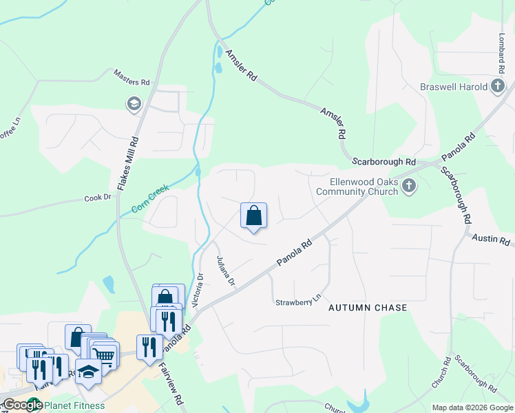 map of restaurants, bars, coffee shops, grocery stores, and more near 220 Victoria Drive in Ellenwood