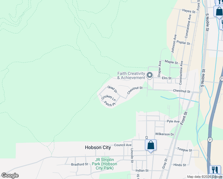 map of restaurants, bars, coffee shops, grocery stores, and more near 816 Quail Drive in Anniston