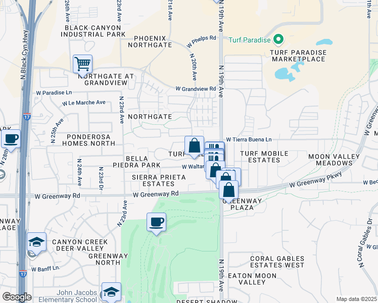 map of restaurants, bars, coffee shops, grocery stores, and more near 2001 West Carol Ann Way in Phoenix
