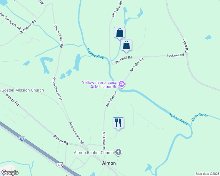 map of restaurants, bars, coffee shops, grocery stores, and more near 100 Luke Lane in Covington