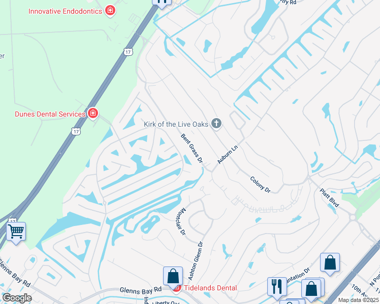 map of restaurants, bars, coffee shops, grocery stores, and more near 1931 Bent Grass Drive in Surfside Beach
