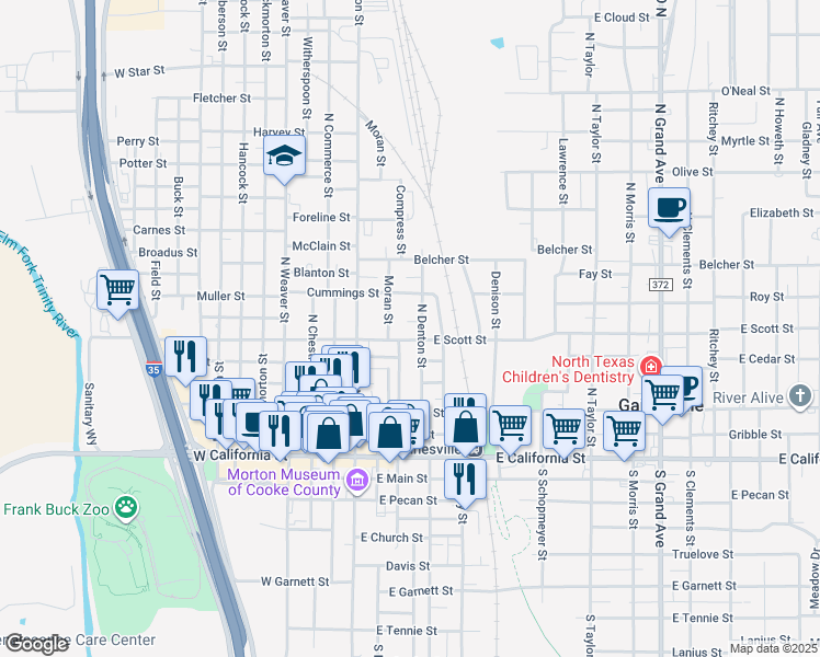map of restaurants, bars, coffee shops, grocery stores, and more near 315 East Scott Street in Gainesville