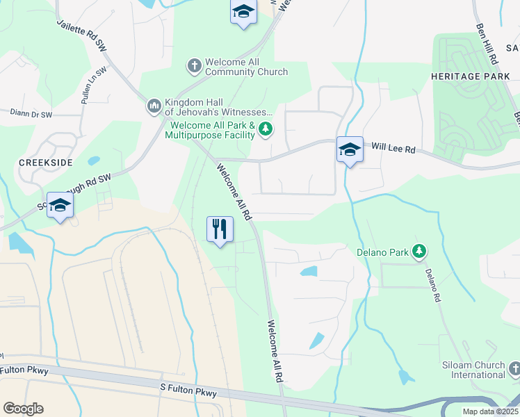 map of restaurants, bars, coffee shops, grocery stores, and more near 4213 Kenwood Trail in Atlanta