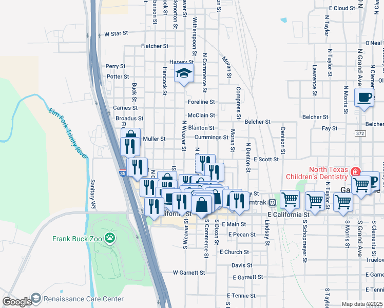 map of restaurants, bars, coffee shops, grocery stores, and more near 511 North Chestnut Street in Gainesville