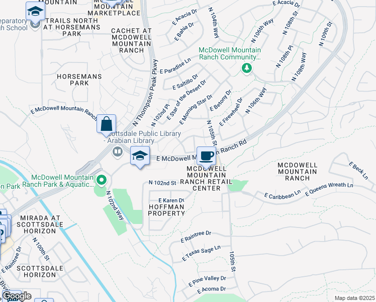 map of restaurants, bars, coffee shops, grocery stores, and more near 15669 North 104th Street in Scottsdale