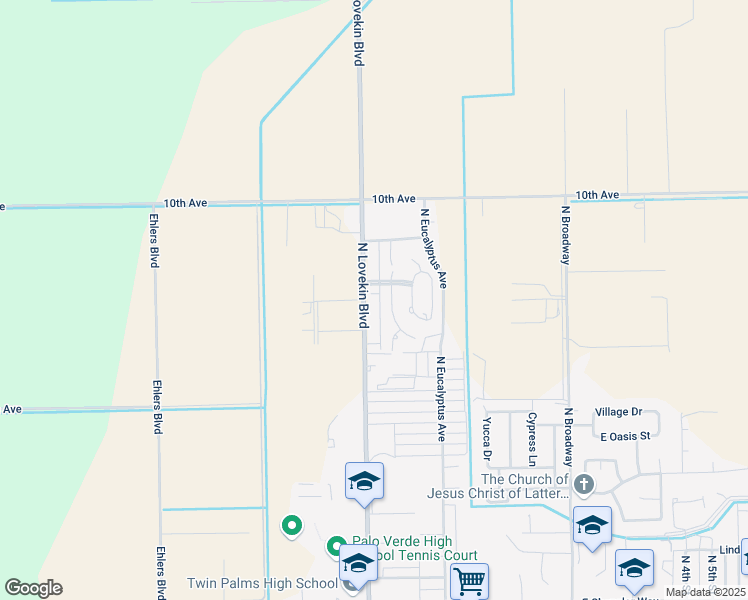 map of restaurants, bars, coffee shops, grocery stores, and more near 1050 North Lovekin Boulevard in Blythe