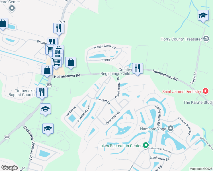 map of restaurants, bars, coffee shops, grocery stores, and more near 141 Terracina Circle in Myrtle Beach