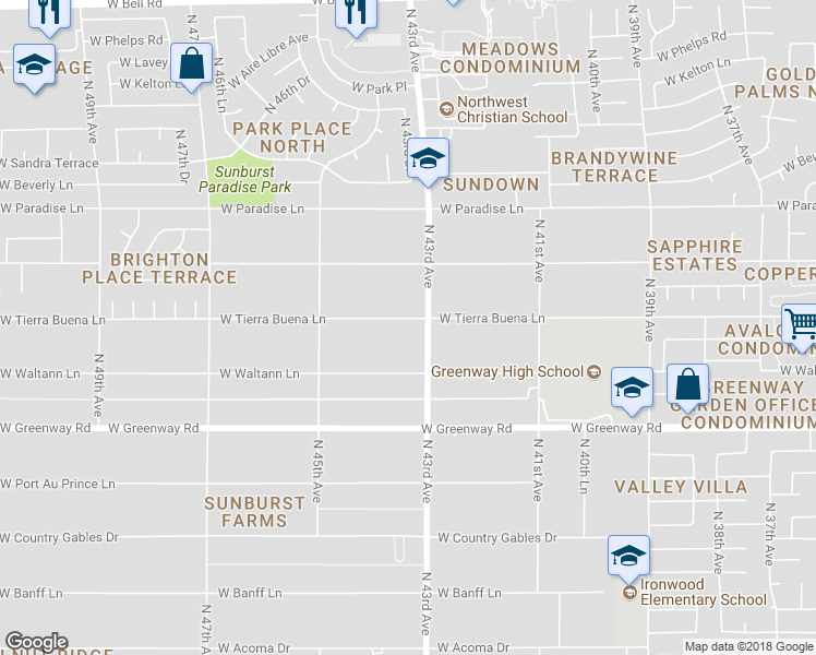 map of restaurants, bars, coffee shops, grocery stores, and more near 4315 West Tierra Buena Lane in Glendale