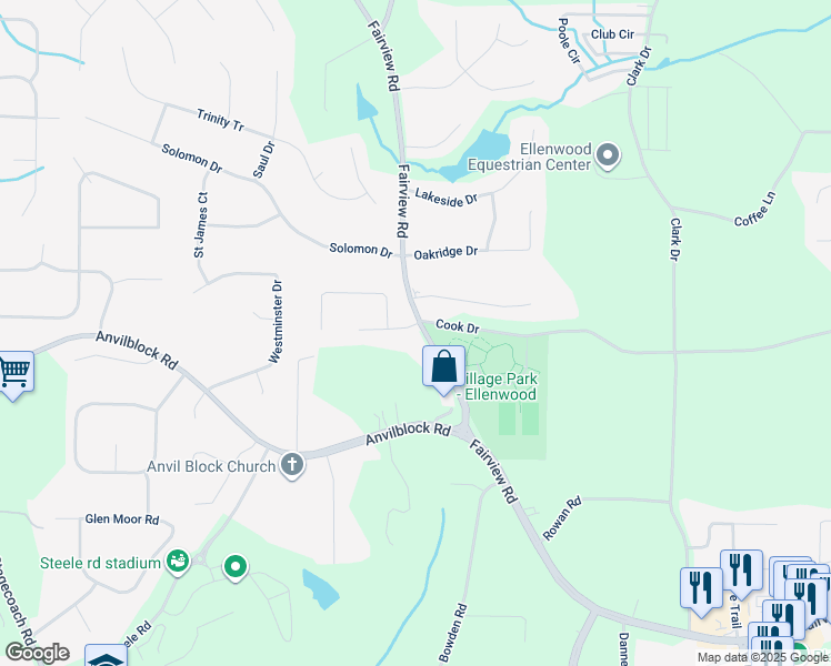 map of restaurants, bars, coffee shops, grocery stores, and more near 101 Ascot Terrace in Ellenwood