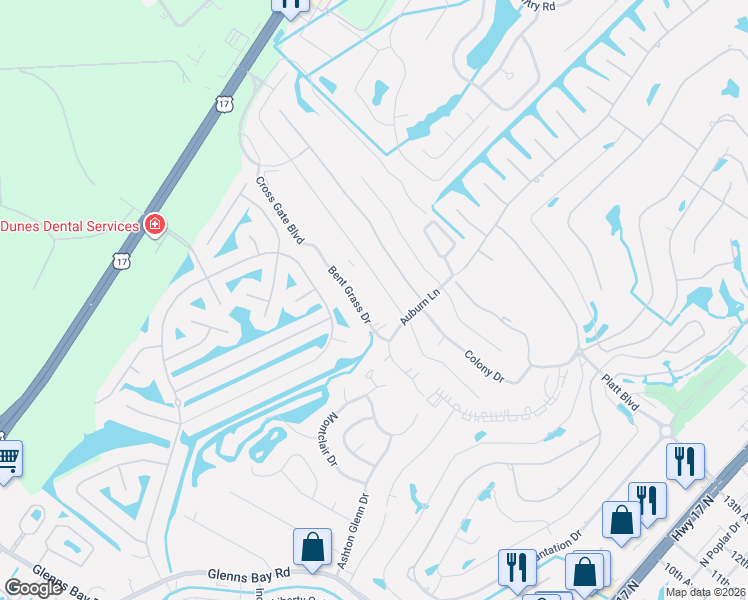 map of restaurants, bars, coffee shops, grocery stores, and more near 1936 Bent Grass Drive in Myrtle Beach