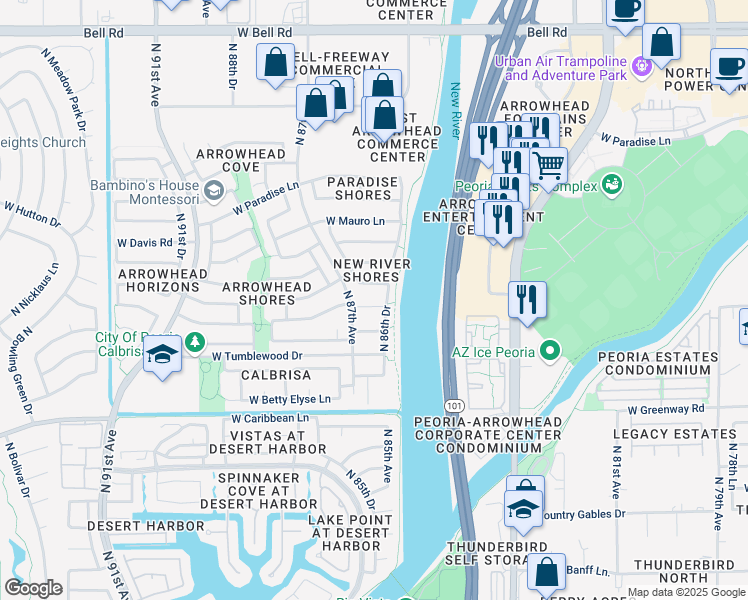 map of restaurants, bars, coffee shops, grocery stores, and more near 8634 West Kathleen Road in Peoria