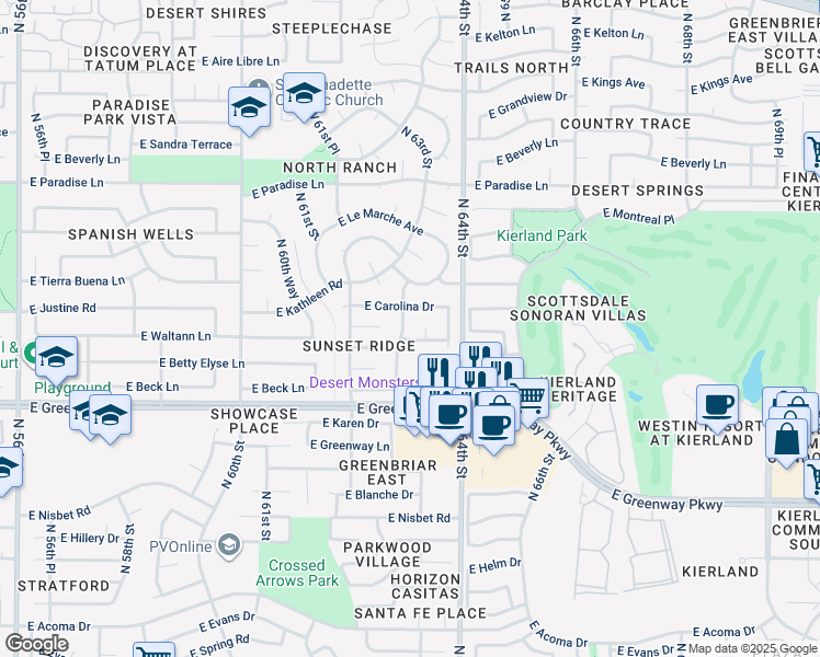 map of restaurants, bars, coffee shops, grocery stores, and more near 15625 North 63rd Street in Scottsdale