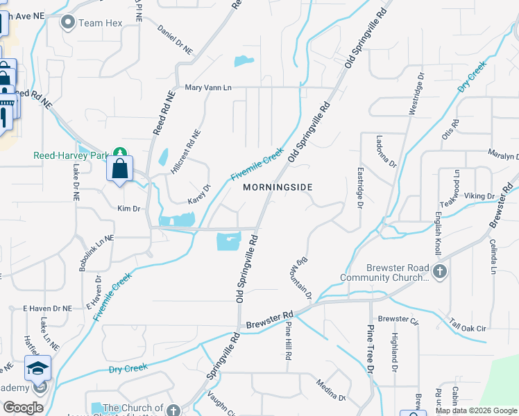 map of restaurants, bars, coffee shops, grocery stores, and more near 1712 Old Springville Road in Center Point