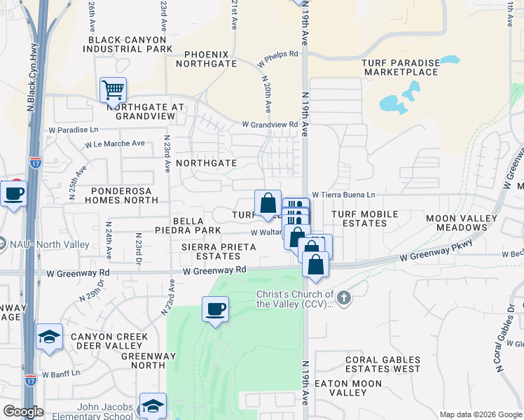 map of restaurants, bars, coffee shops, grocery stores, and more near 2001 West Carol Ann Way in Phoenix