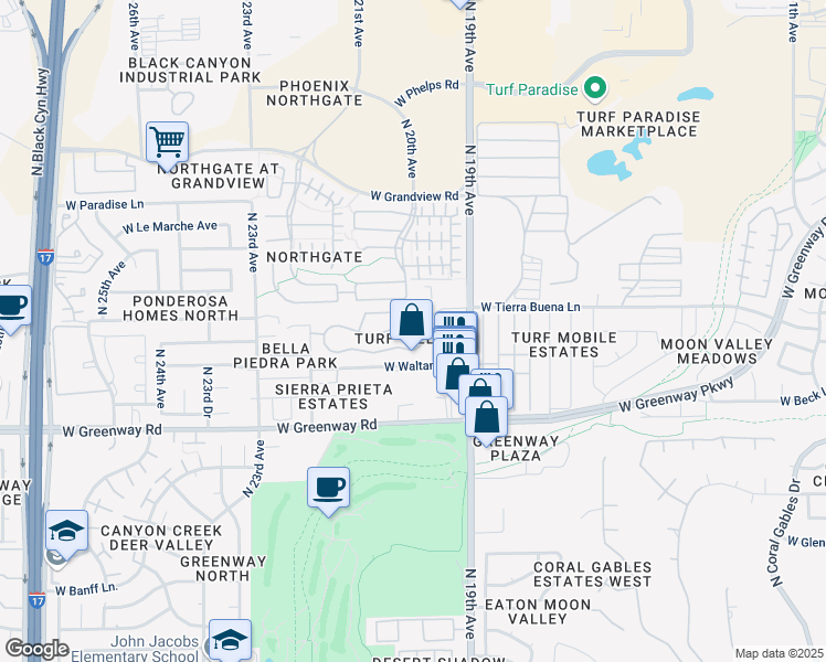 map of restaurants, bars, coffee shops, grocery stores, and more near 2001 West Carol Ann Way in Phoenix