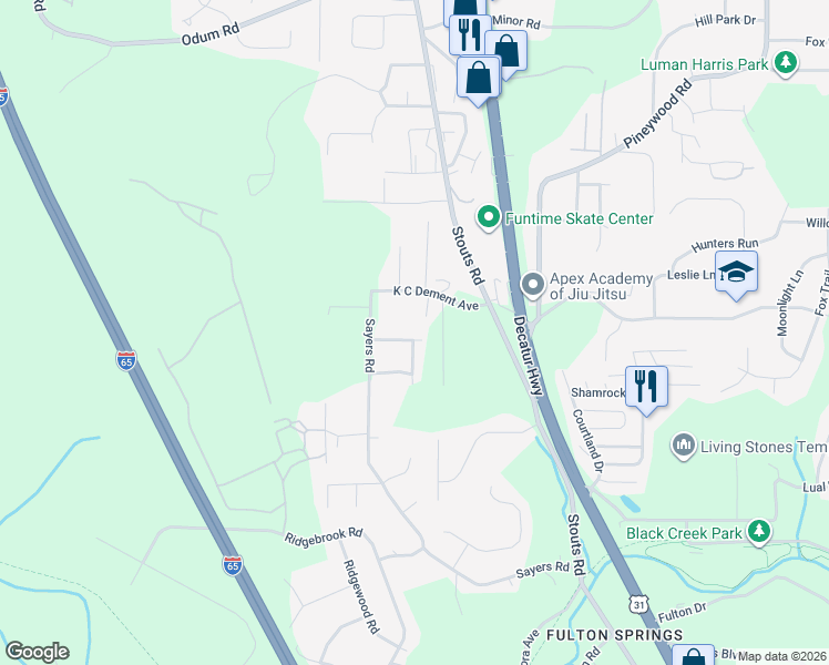 map of restaurants, bars, coffee shops, grocery stores, and more near 1805 Donafred Rd in Fultondale