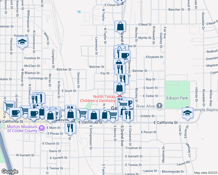 map of restaurants, bars, coffee shops, grocery stores, and more near 1013 East Scott Street in Gainesville