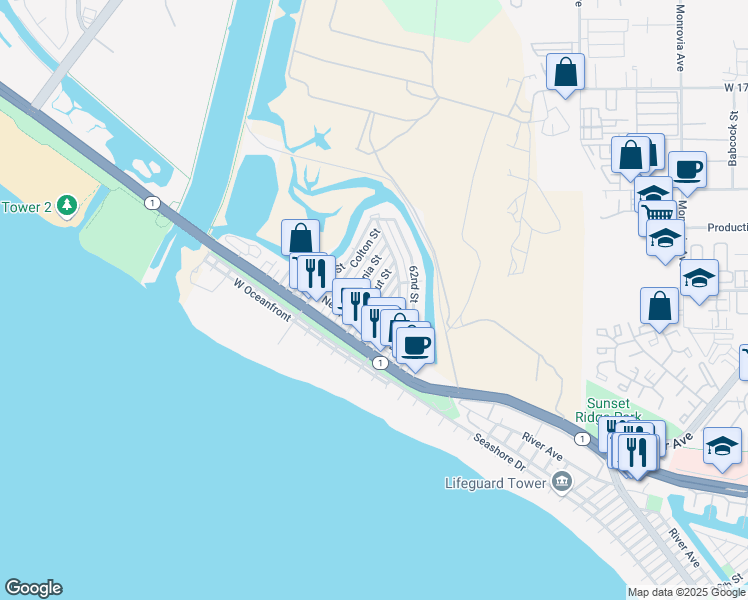 map of restaurants, bars, coffee shops, grocery stores, and more near 254 Walnut Street in Newport Beach