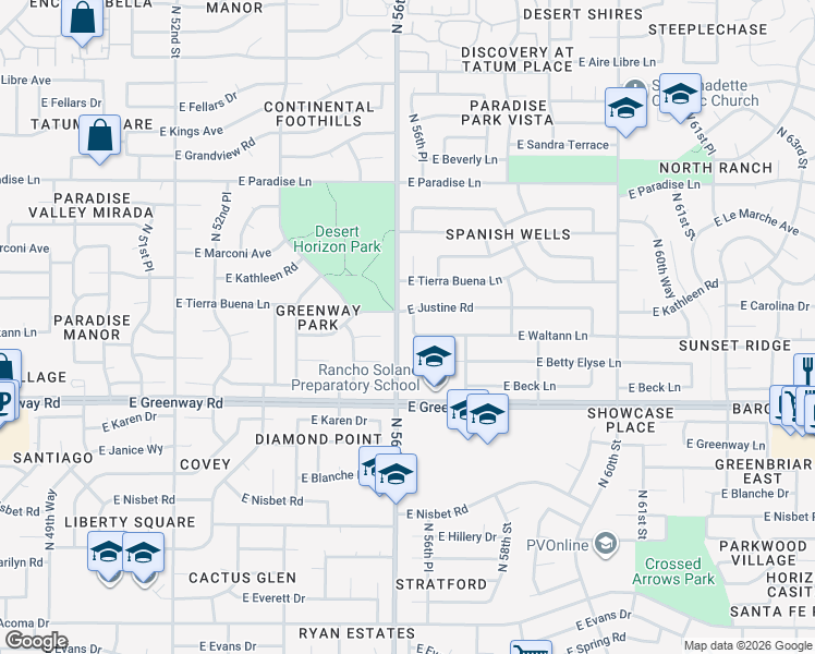 map of restaurants, bars, coffee shops, grocery stores, and more near 15610 North 56th Place in Scottsdale