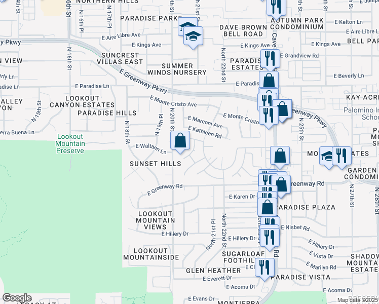 map of restaurants, bars, coffee shops, grocery stores, and more near 15628 North 21st Street in Phoenix