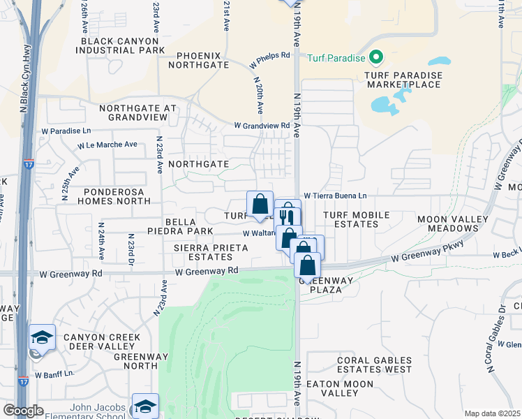 map of restaurants, bars, coffee shops, grocery stores, and more near 2001 West Carol Ann Way in Phoenix