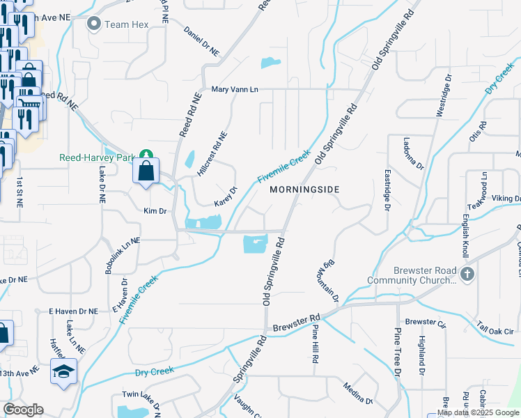 map of restaurants, bars, coffee shops, grocery stores, and more near 1711 Serene Lane in Birmingham