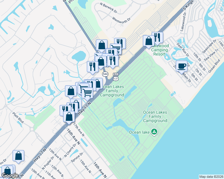 map of restaurants, bars, coffee shops, grocery stores, and more near in Horry County