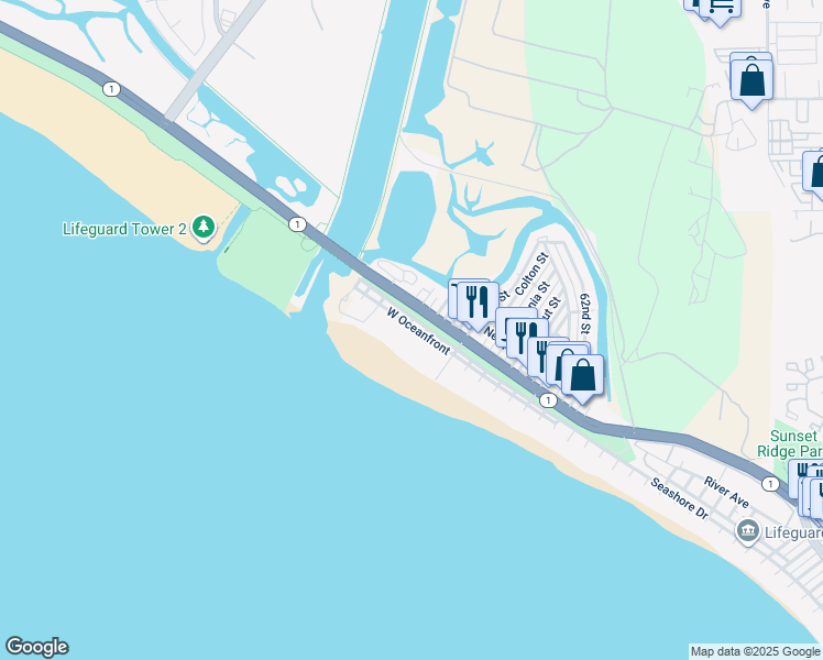 map of restaurants, bars, coffee shops, grocery stores, and more near 7008 West Oceanfront in Newport Beach