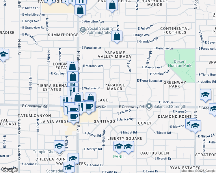 map of restaurants, bars, coffee shops, grocery stores, and more near 15634 North 50th Street in Scottsdale