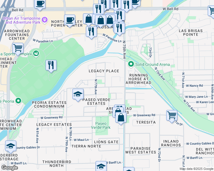 map of restaurants, bars, coffee shops, grocery stores, and more near 15821 North 76th Lane in Peoria